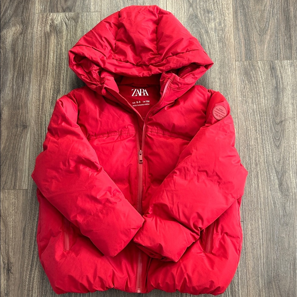 Zara Kids Vibrant Red Hooded Puffer Coat